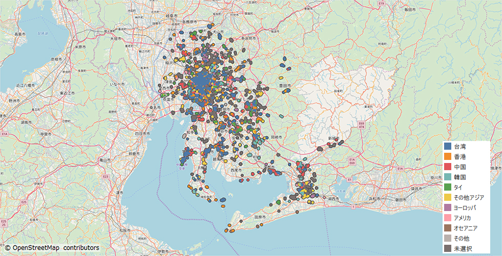 ■47都道府県別滞在地（愛知県） 名古屋市を中心に滞在している。